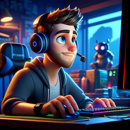 Representación IA de un miembro del laboratorio de ideas jugando videojuegos